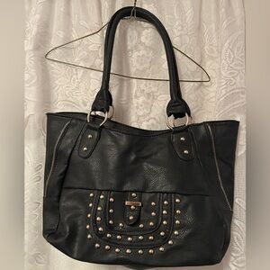 Unbranded Black Studded Shoulder Bag Gold Hardware Faux Leather
